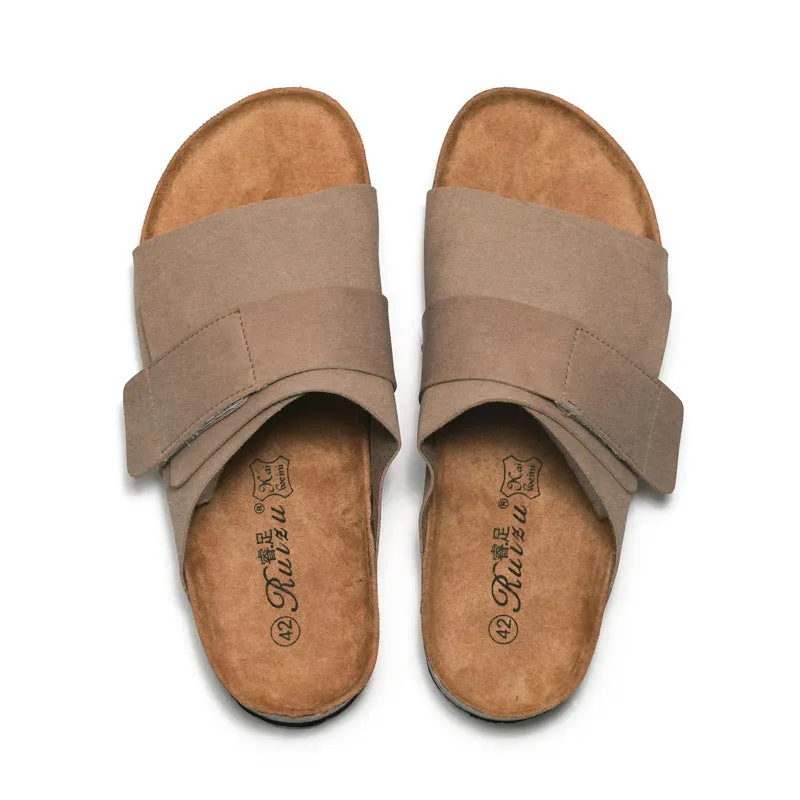 Ruizu New Autumn-Winter Unisex Cork Slippers - Comfortable Leather Beach Shoes for Students, Couples - Ideal for Indoor/Outdoor Wear & Cross-border Shipping Available