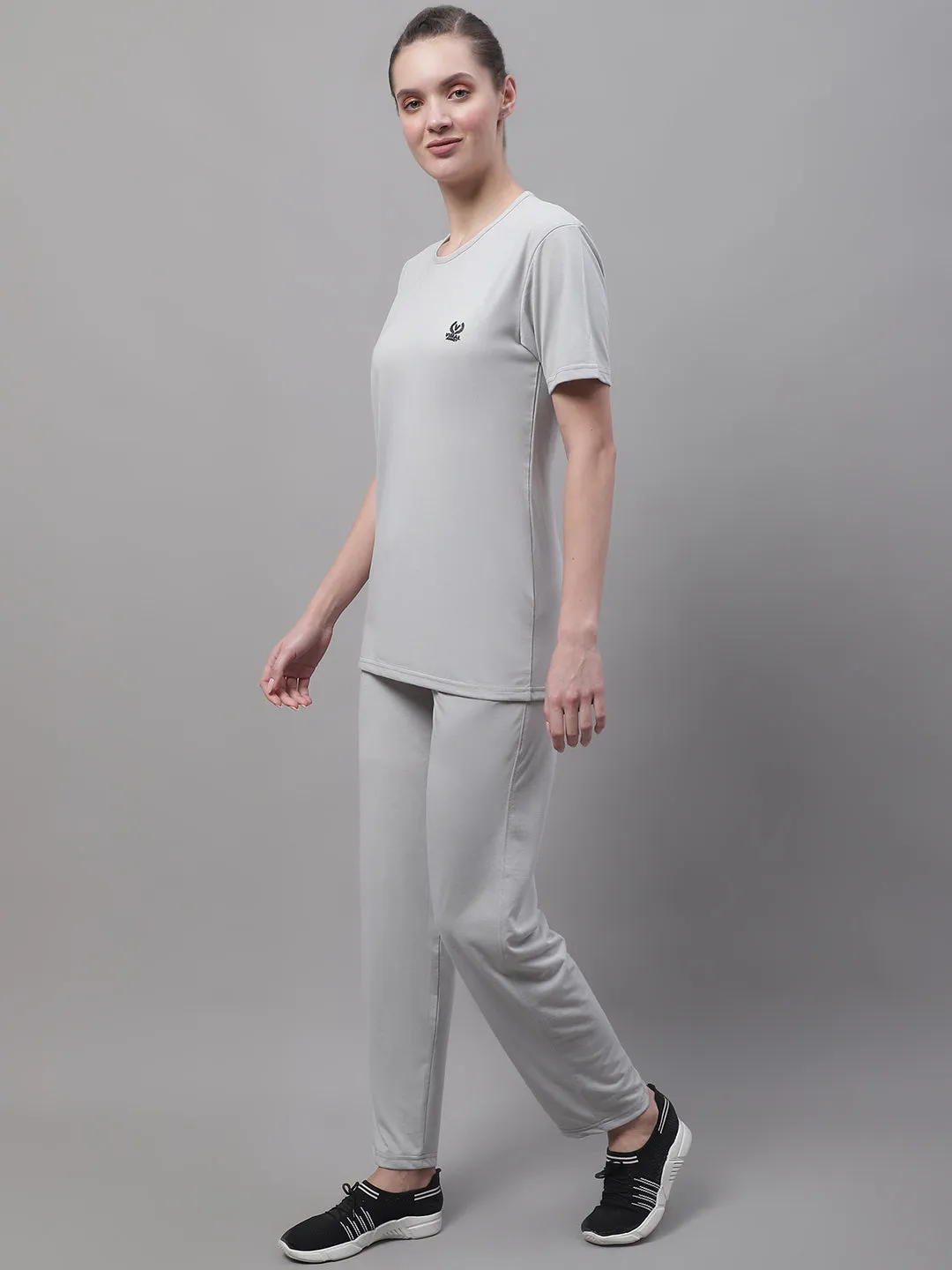 Vimal Jonney Light Grey Cotton Solid Co-ord Set Tracksuit For Women