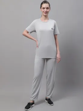 Vimal Jonney Light Grey Cotton Solid Co-ord Set Tracksuit For Women