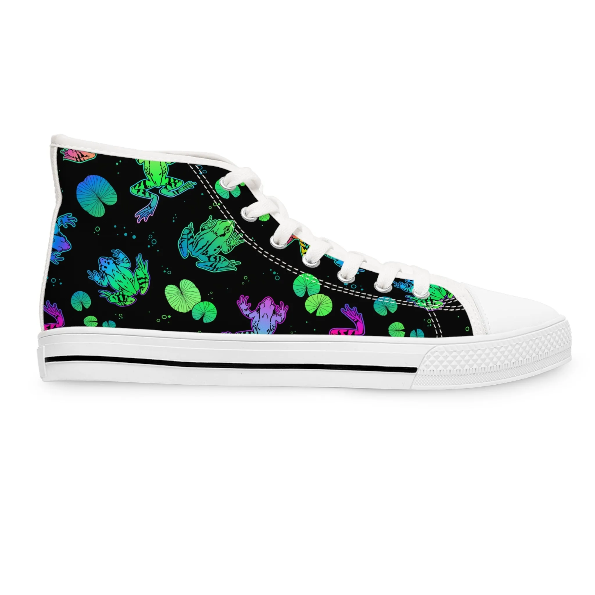 Water Pattern Lily Frog Women's High Top Sneakers