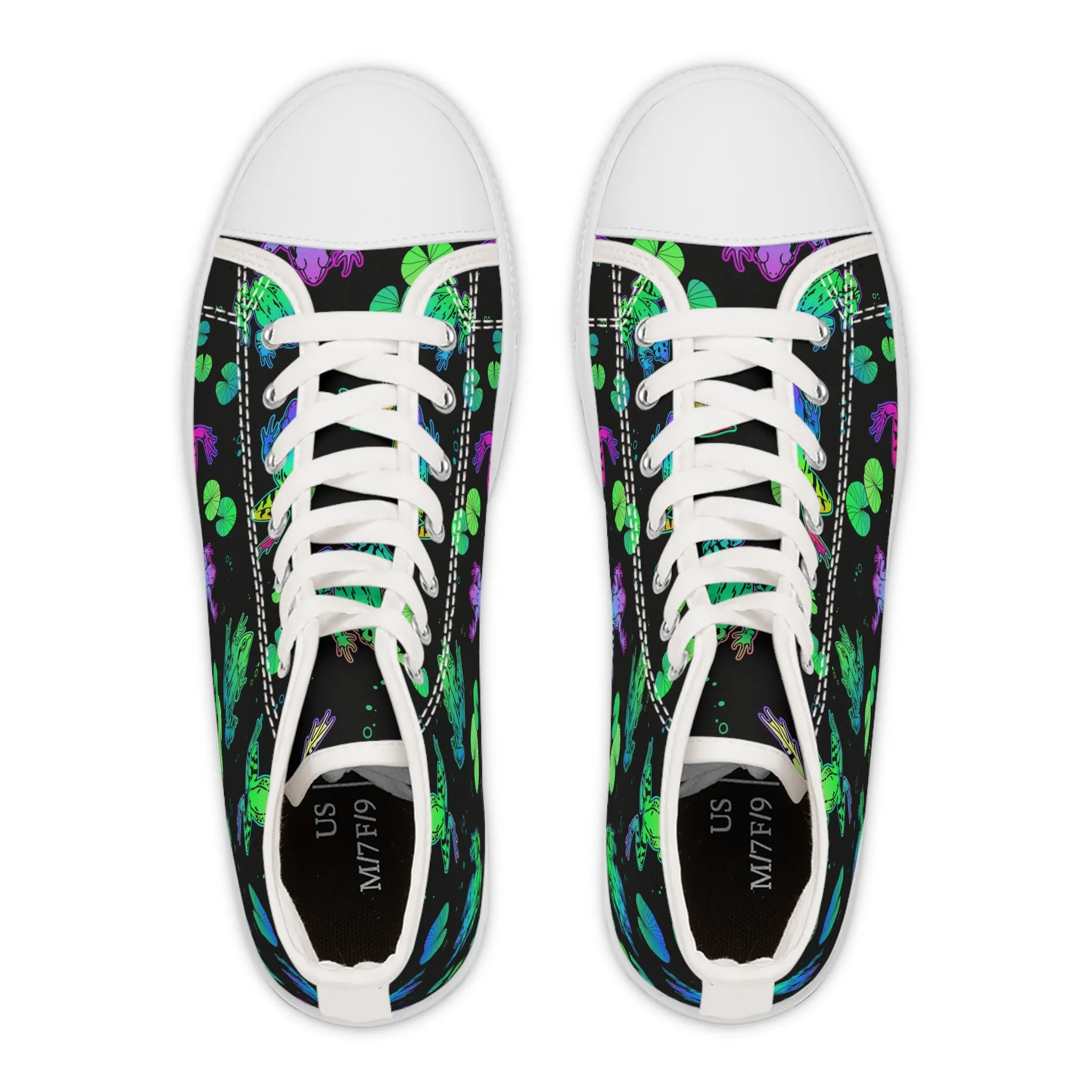 Water Pattern Lily Frog Women's High Top Sneakers