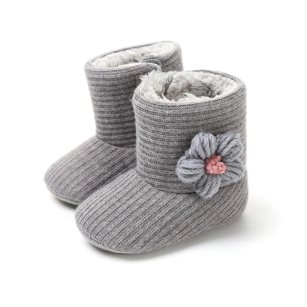 Winter Flower Design Cute Boots For Kids