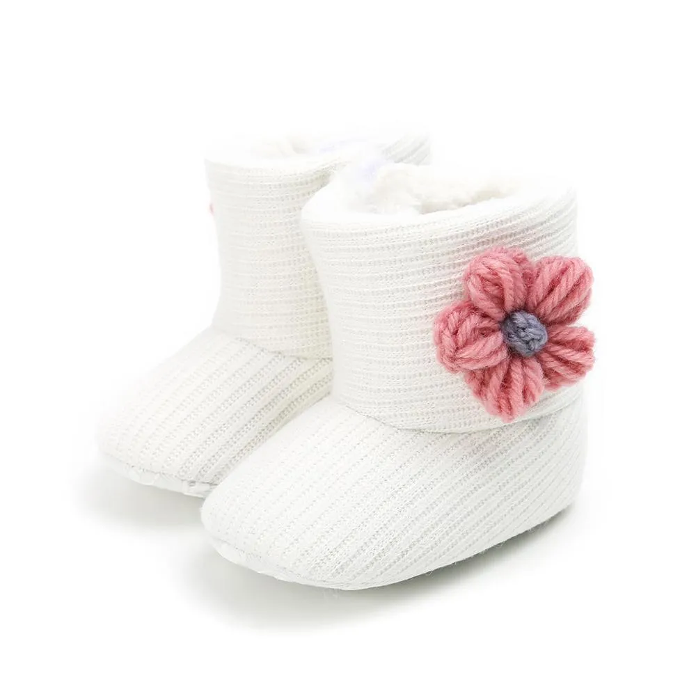 Winter Flower Design Cute Boots For Kids