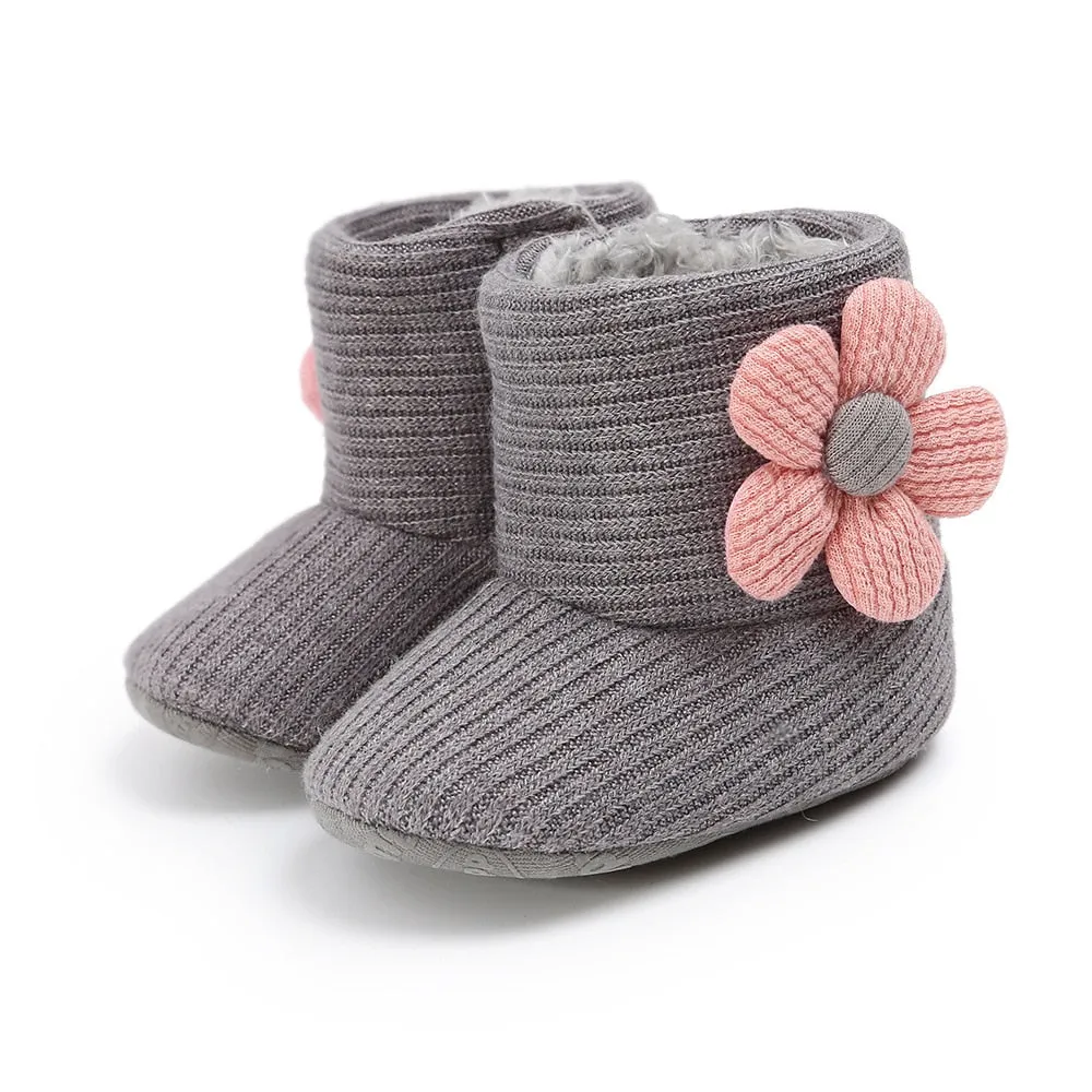 Winter Flower Design Cute Boots For Kids