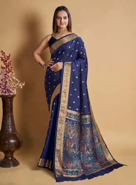 Women Party Wear Designer Blue Color Banarasi Silk Saree Collection