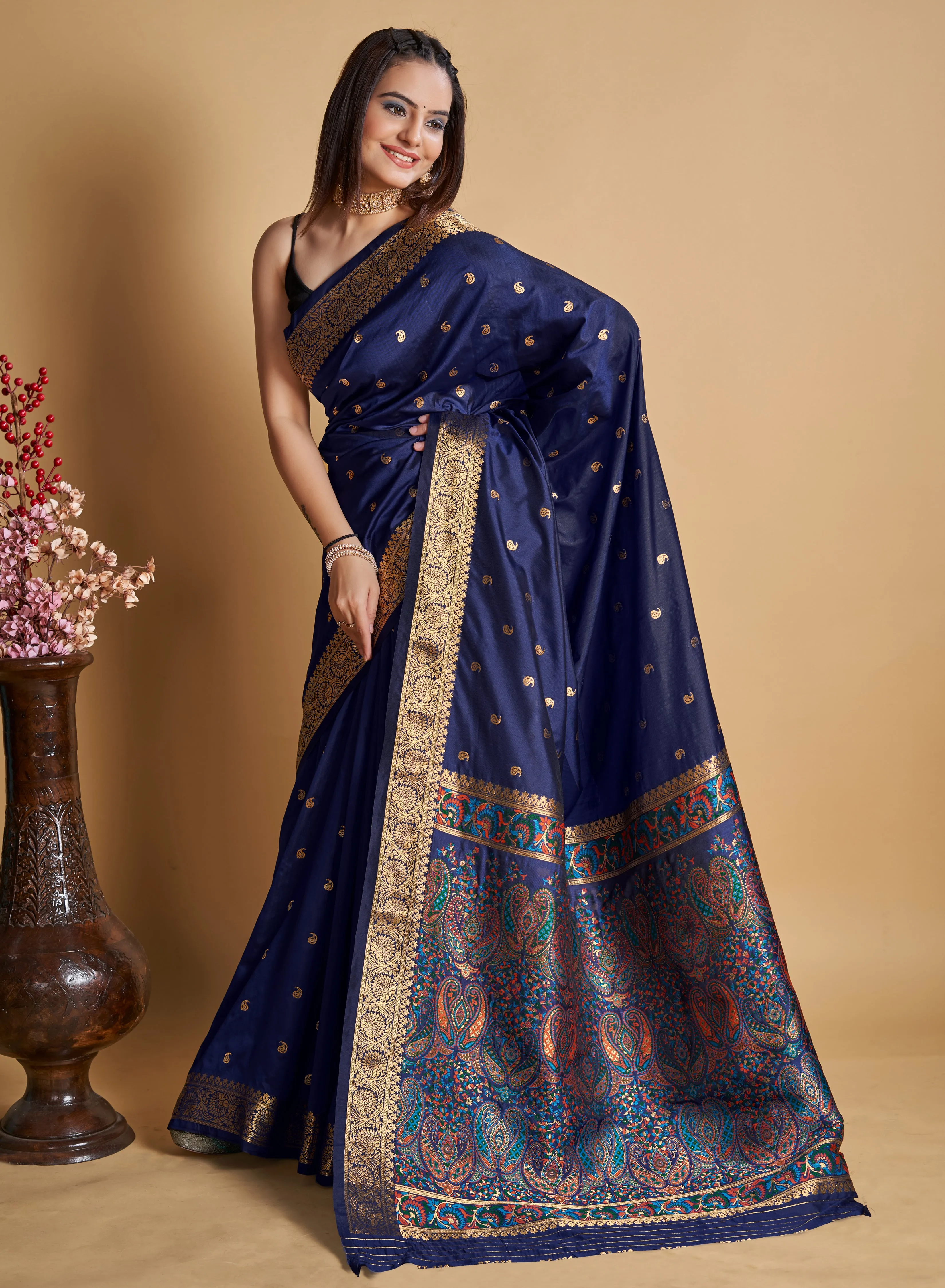 Women Party Wear Designer Blue Color Banarasi Silk Saree Collection