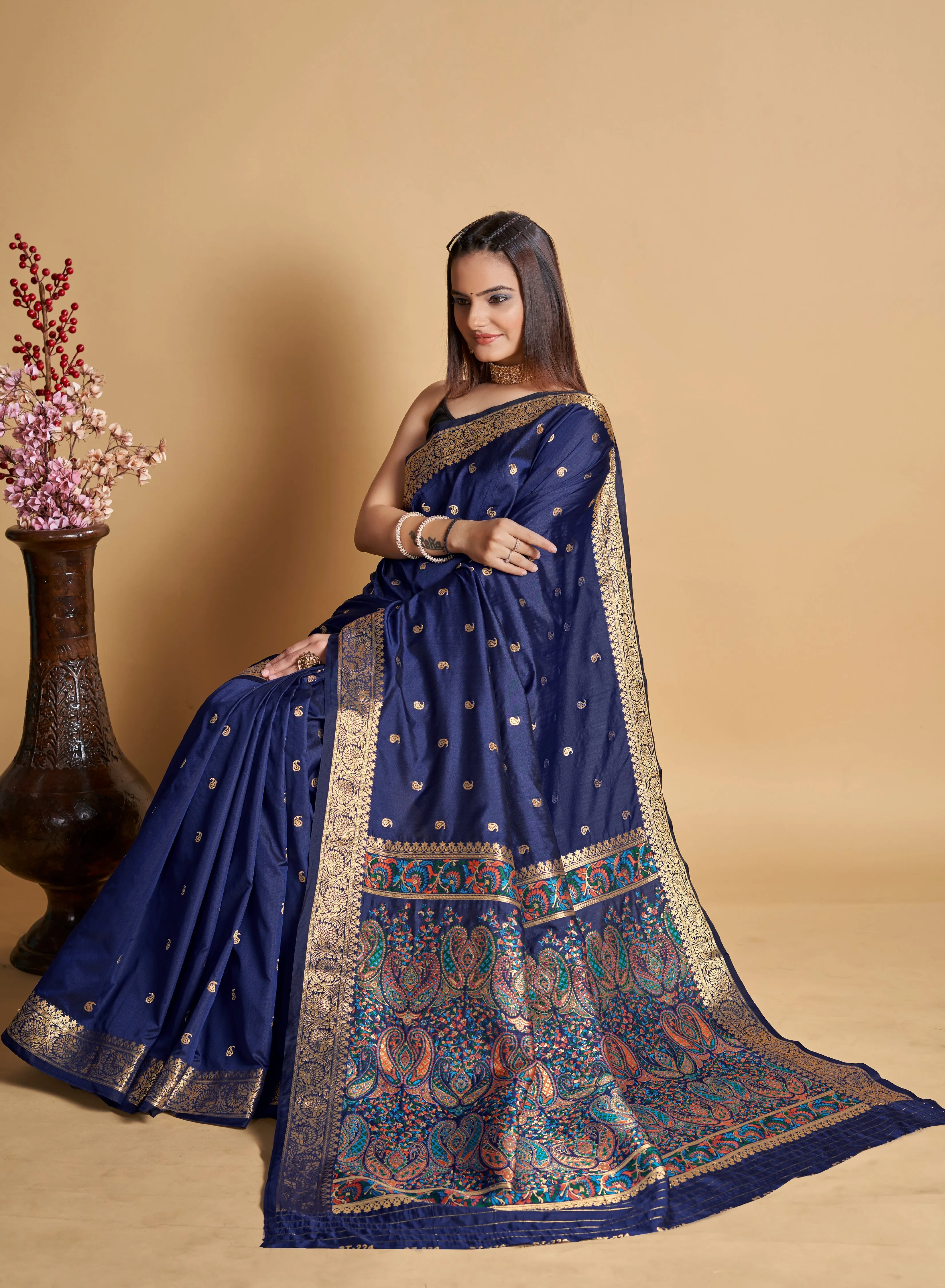 Women Party Wear Designer Blue Color Banarasi Silk Saree Collection