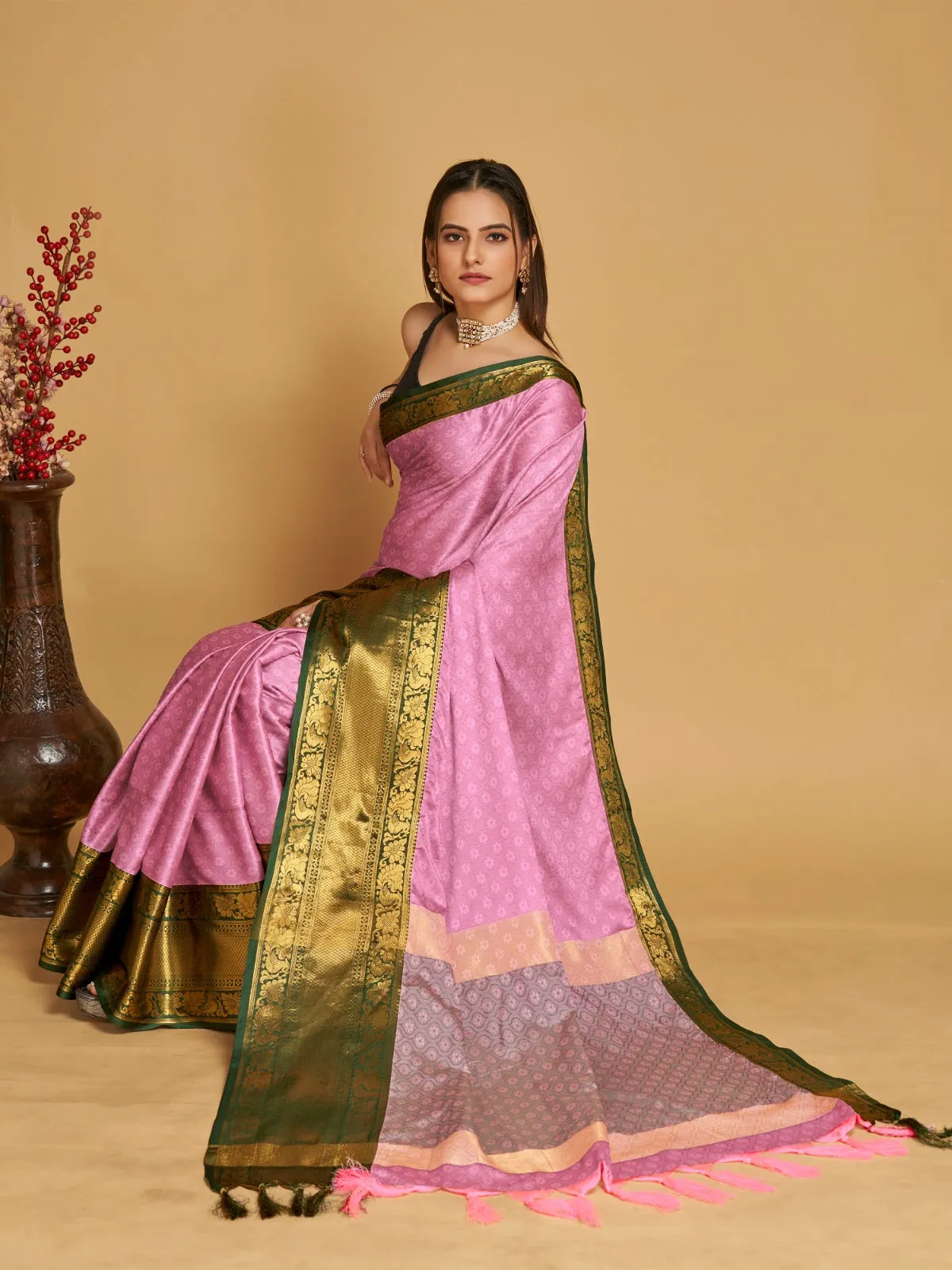 Women Party Wear Designer Pink Colour Banarasi Silk Saree Collection