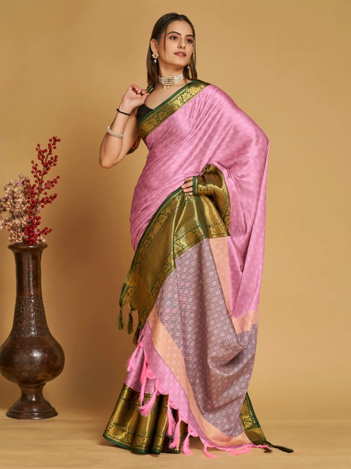 Women Party Wear Designer Pink Colour Banarasi Silk Saree Collection